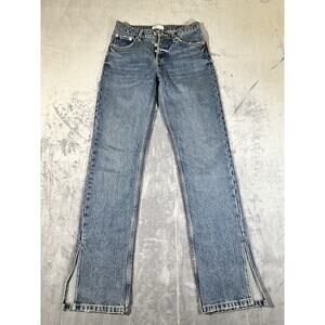 Zara Women's Size 4 Skinny Jeans Blue High Rise Distressed Bottom Legs Open